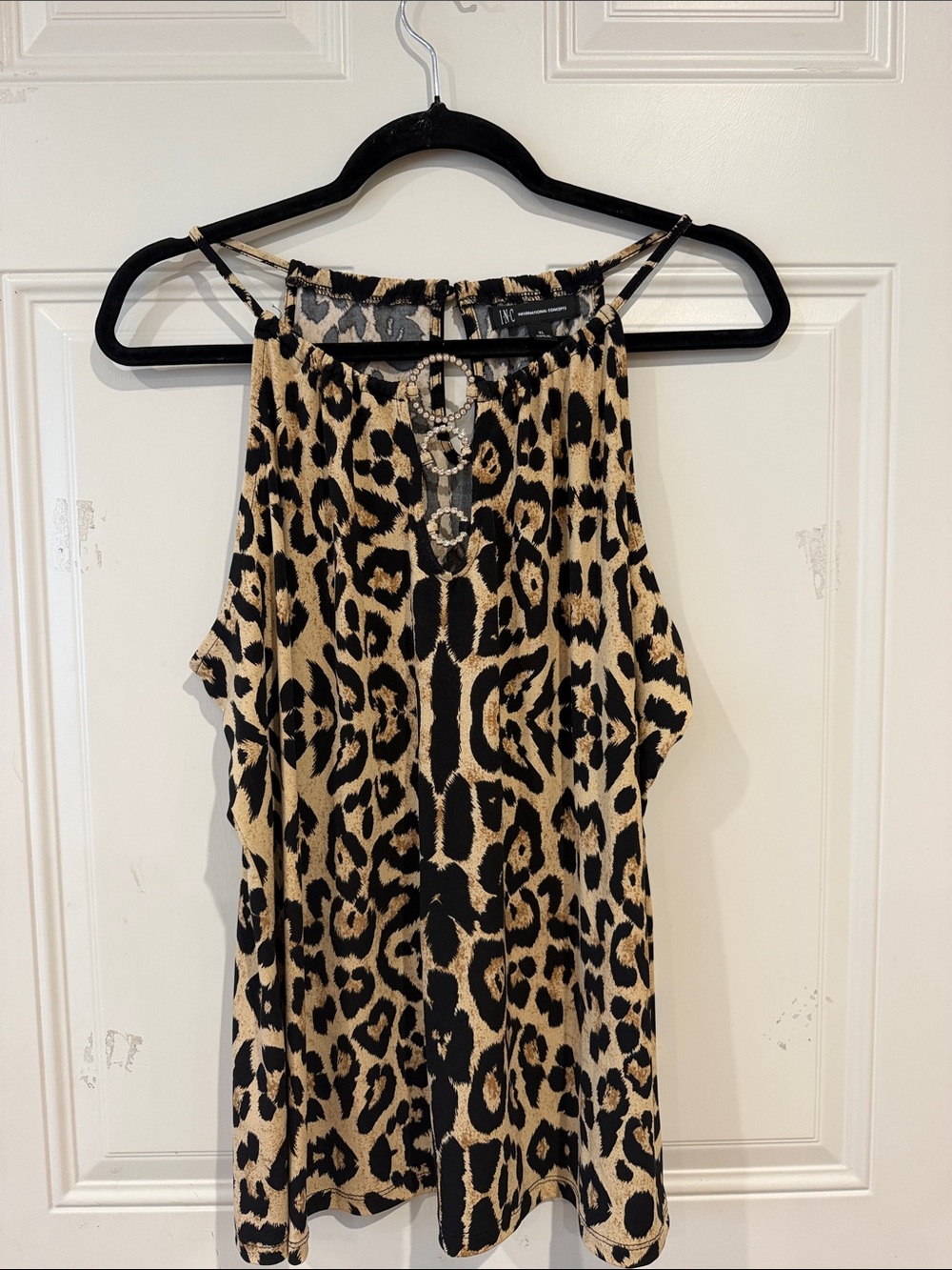 INC International Concepts Leopard-Print Halter Camisole - Black & Tan